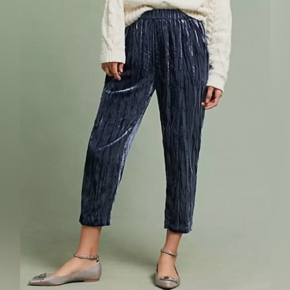 Anthropologie Shimmering Midnight Blue Cropped Pants